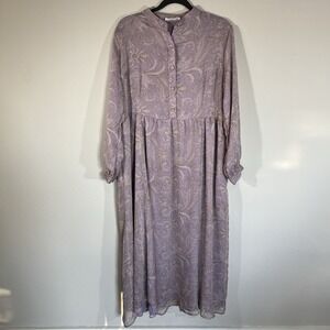 AAB Collection Modest Maxi Dress Lilac Paisley Long Sleeve Size L Wedding Guest